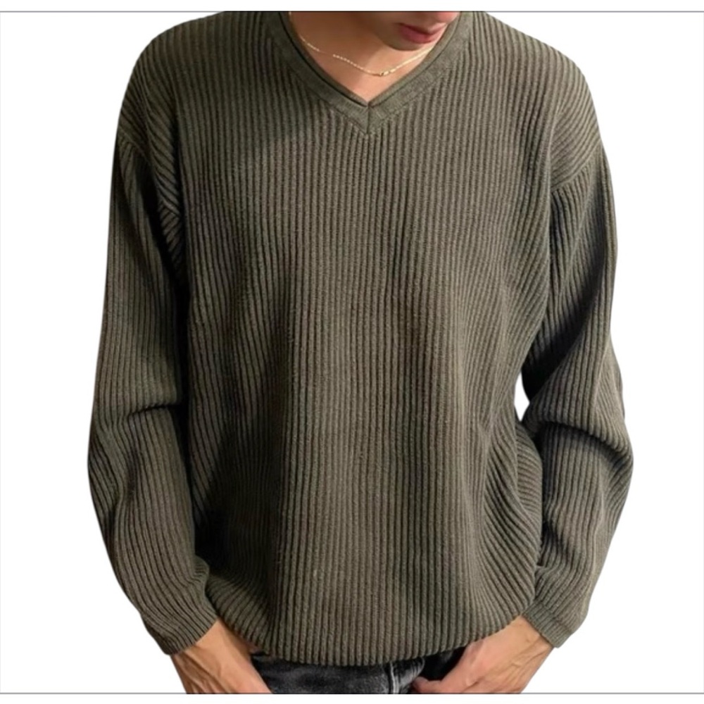 Baracuta Men's Silk Cotton Blend Charcoal V-Neck Sweater
